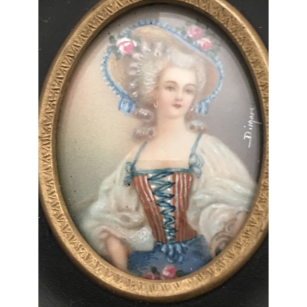 Antique  Miniature Portrait Painting signed by Dimarc Italy 1880 Woman